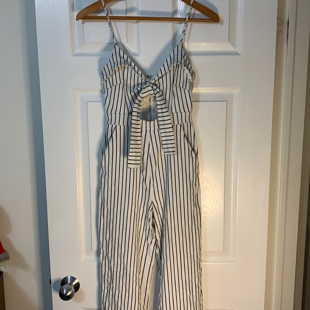 White pinstripe jumpsuit